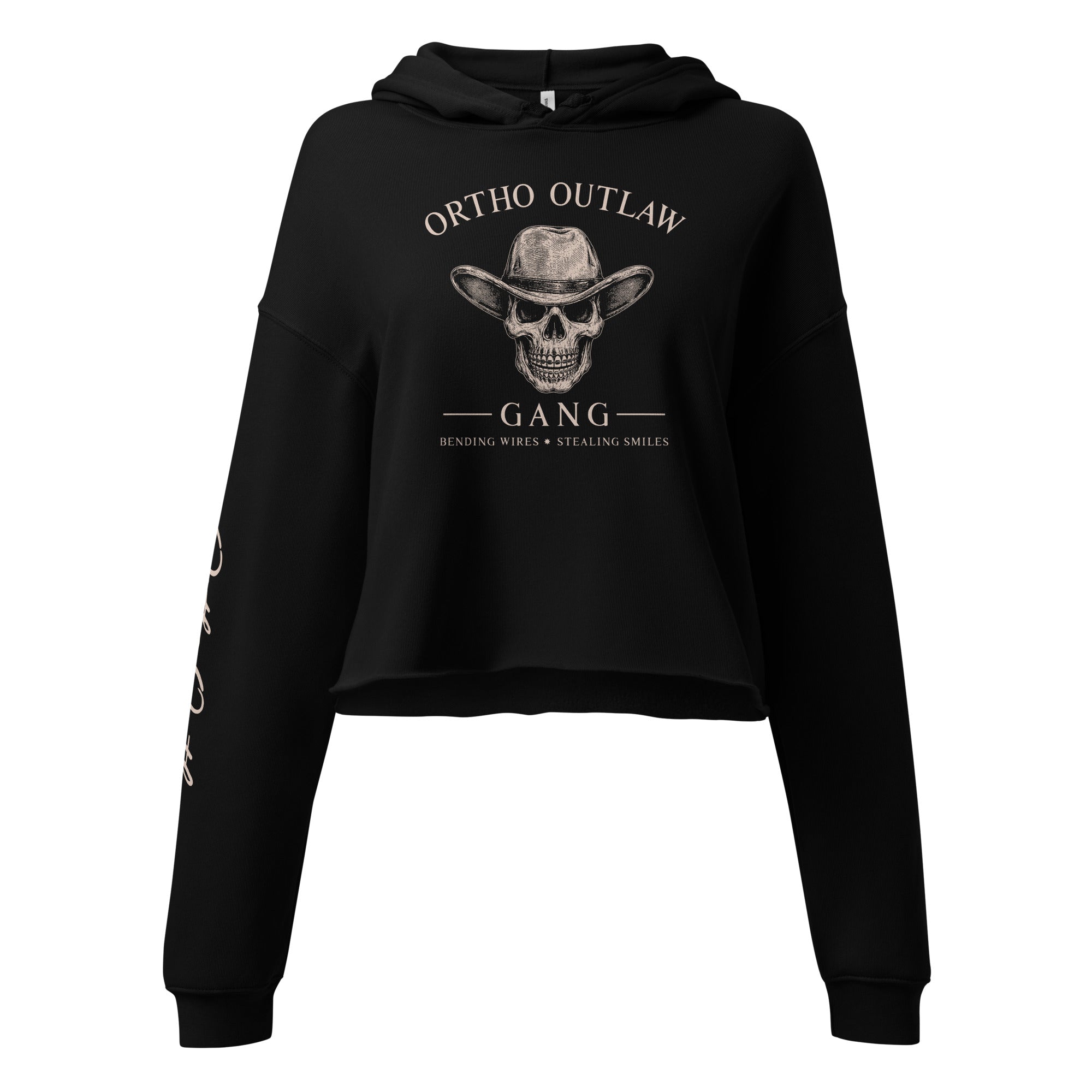 Ortho Outlaw graphic crop hoodie orthodontic apparel skull logo design